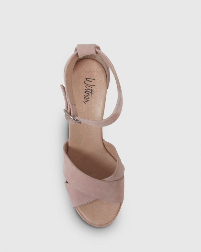 Wittner Valeria Dusty Rose Suede Open Toe Wedge