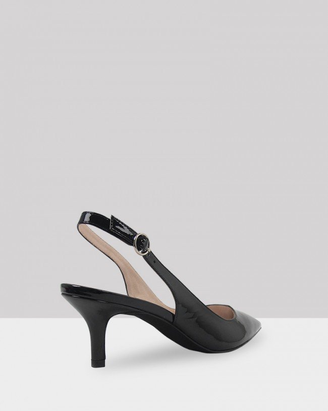 Wittner Nancie Black Patent Pointed Toe Slingback Mid Heel