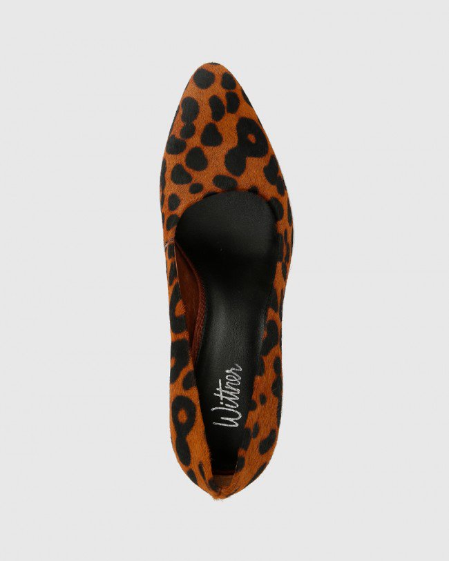 Wittner Patterson Leopard Printed Hair On Leather Almond Toe Block Heel