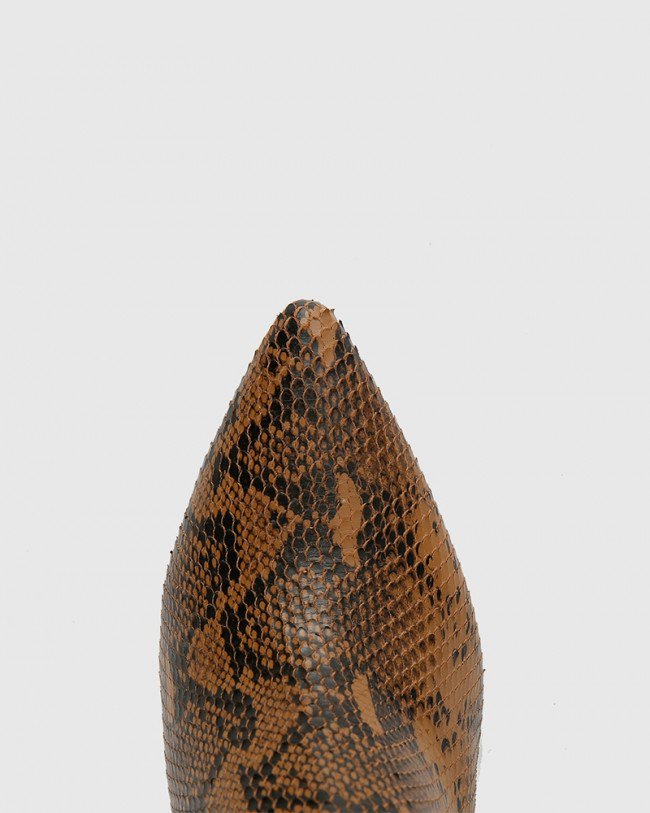 Wittner Hallow Brown Snake Printed Leather Pointed Toe Stiletto Heel Long Boot