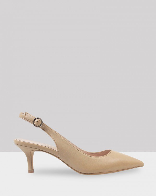 Wittner Nancie Honey Leather Pointed Toe Slingback Mid Heel