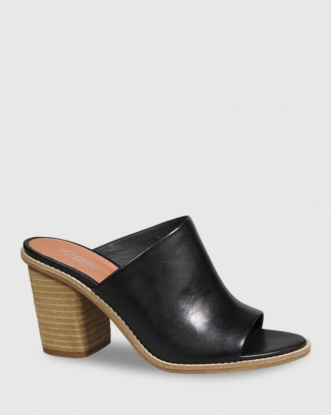 Wittner Fonta Black Leather Open Toe Block Heel
