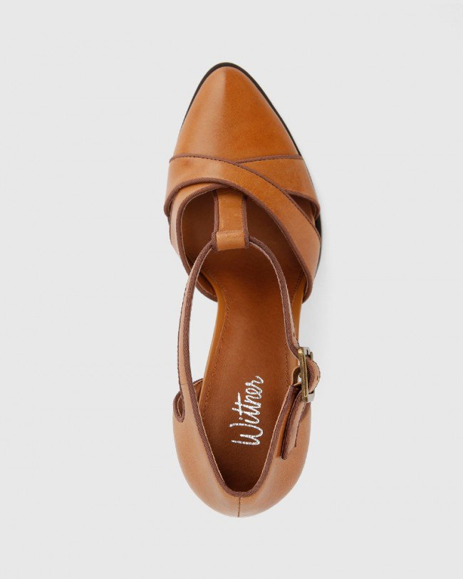Wittner Wilde Tan Leather Mary Jane Block Heel