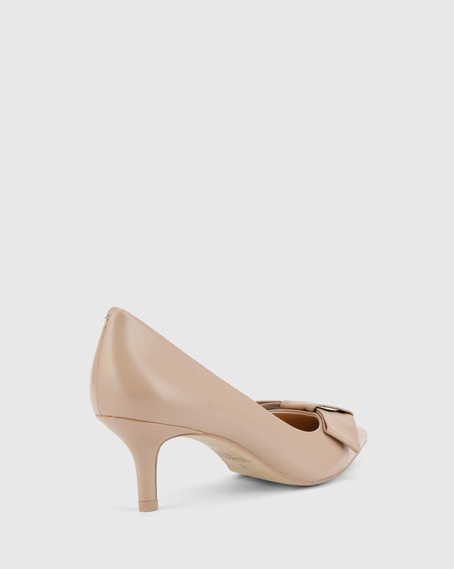 Wittner Natasha Nude Leather Bow Detail Kitten Heel