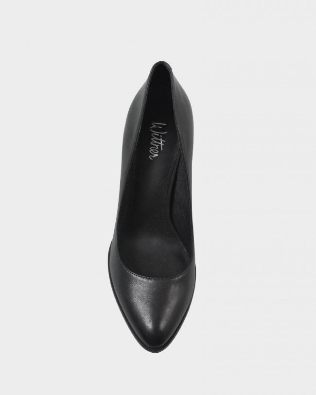 Wittner Willa Black Leather Almond Toe Block Heel