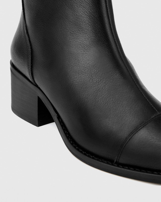 Wittner Jacey Black Leather Block Heel Ankle Boot