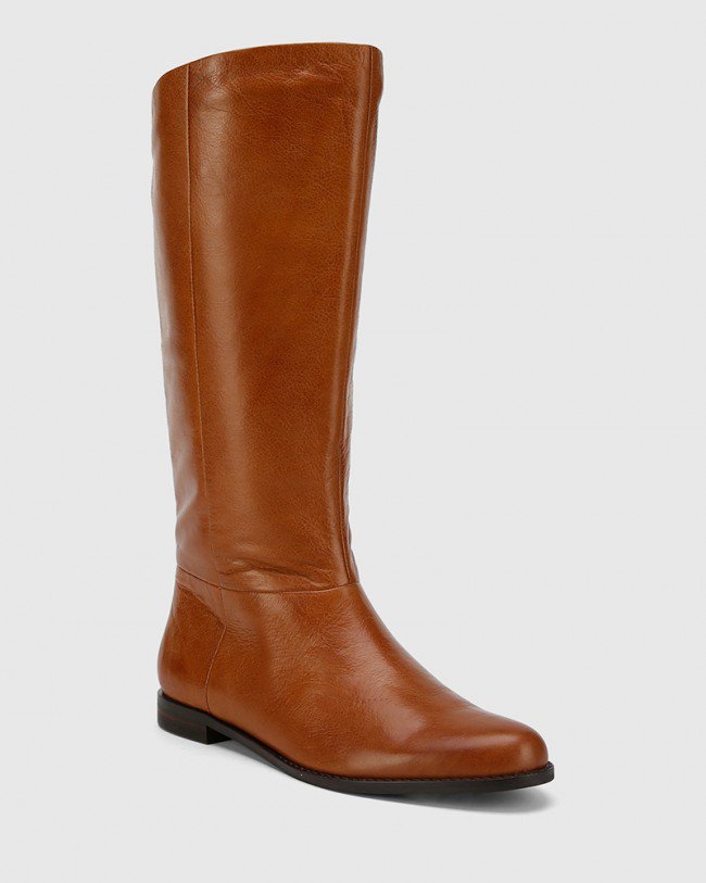 Wittner Bindigo Dark Cognac Leather Pull On Long Boot