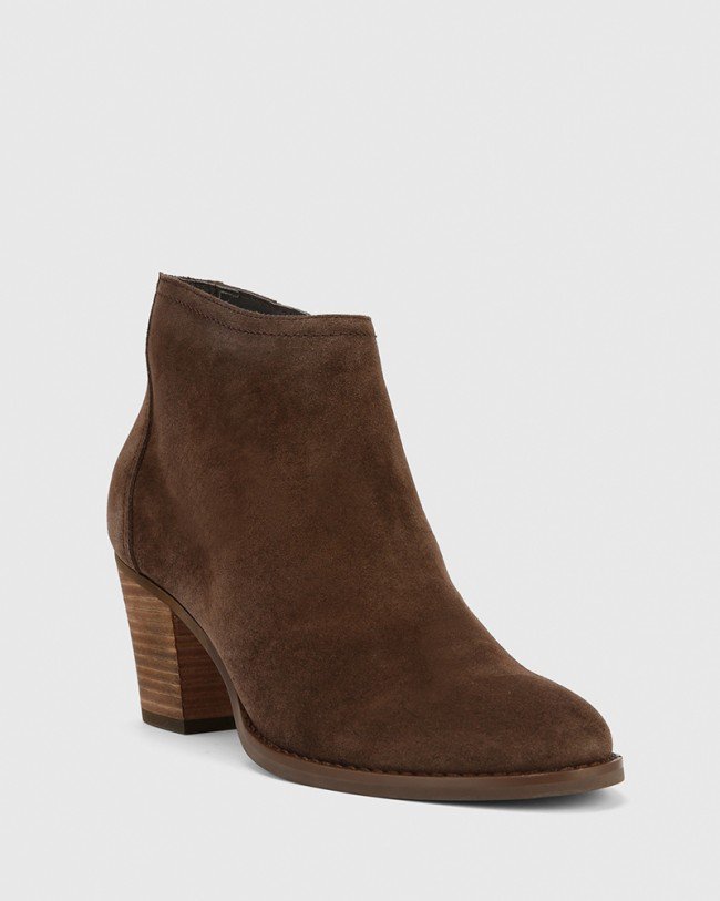 Wittner Kylar Brown Suede Block Heel Ankle Boot