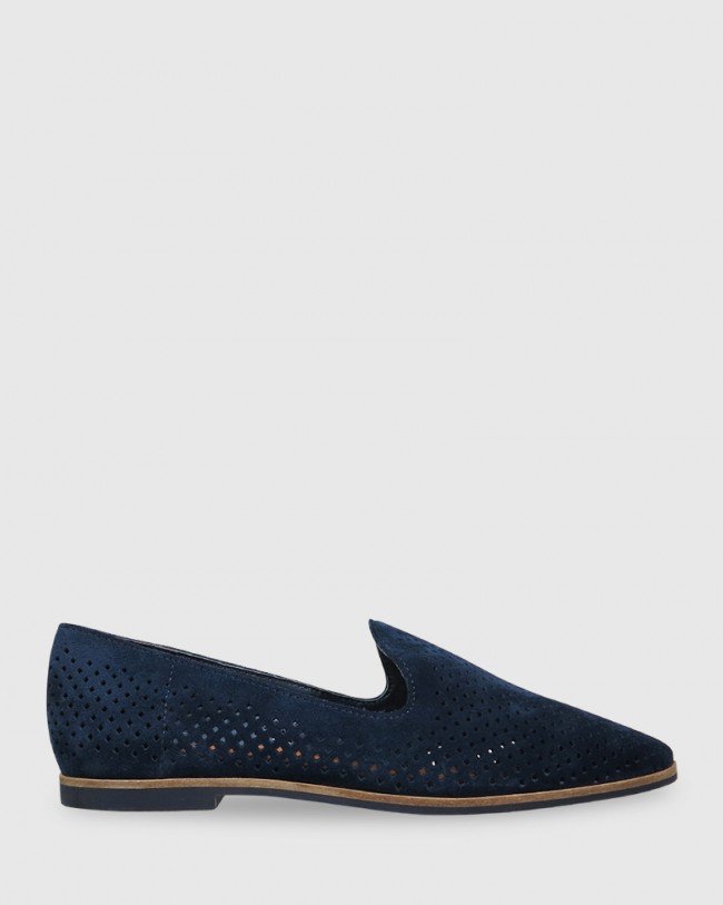 Wittner Alvaro Navy Suede Perforated Pointed Toe Loafer