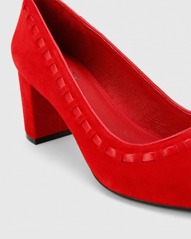 Wittner Dallory Red Suede Leather Pointed Toe Block Heel