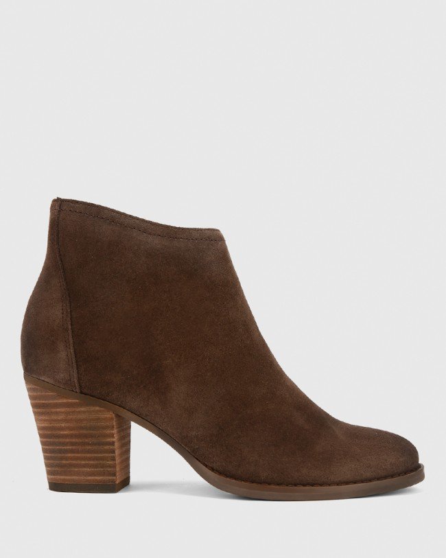Wittner Kylar Brown Suede Block Heel Ankle Boot