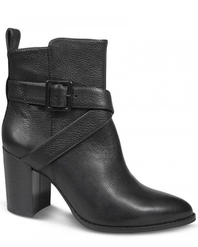 Wittner Hilario Black Leather Strap Detail Block Heel Ankle Boot