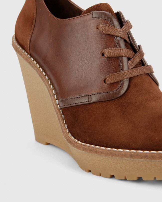 Wittner Tablyn Brown Suede and Leather Round Toe Wedge Bootie