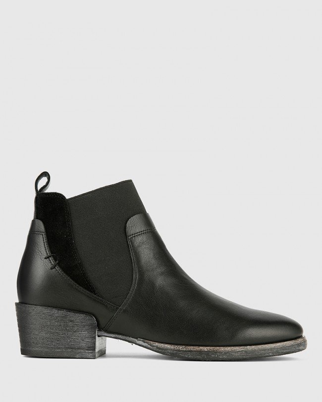 Wittner Memphis Black Leather and Suede Gusset Ankle Boot