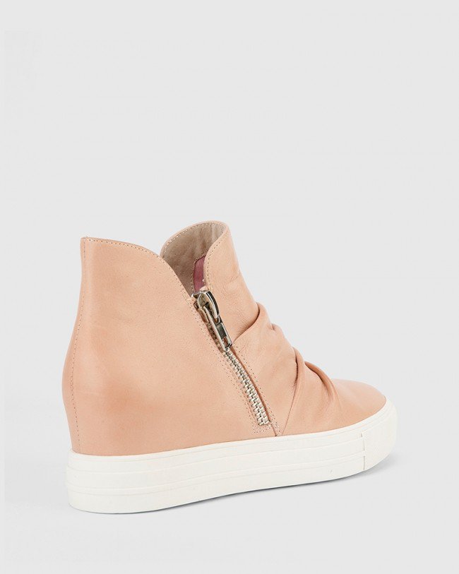 Wittner Savino Nude Leather Zip Concealed Wedge High Top Sneaker