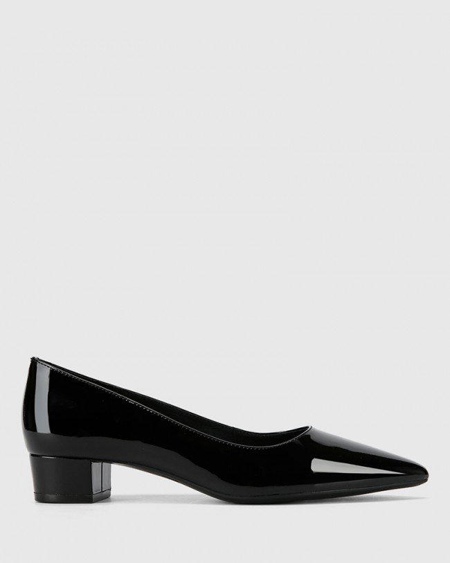 Wittner Armin Black Patent Leather Block Heel Pointed Toe