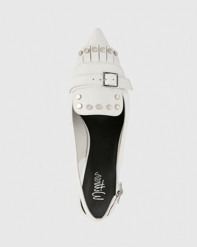 Wittner Danae White Leather Stud Detail Slingback Heel