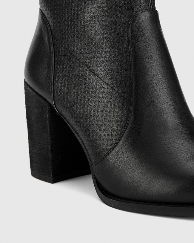 Wittner Halstead Black Scotch Leather Block Heel Ankle Boot