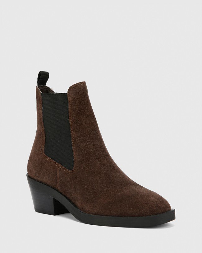 Wittner Isaac Brown Suede Leather Pull On Ankle Boot