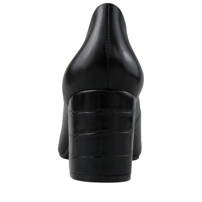 Wittner Diablo Black Leather Pointed Toe Croc Embossed Block Heel