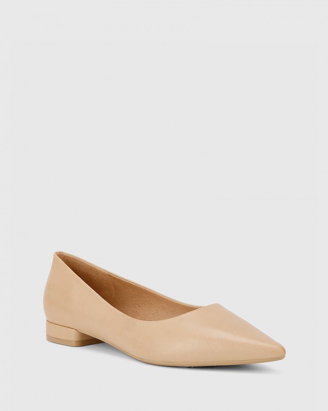 Wittner Marina Nude Leather Pointed Toe Slip On Flat