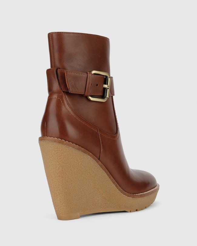 Wittner Theodore Brown Leather Wedge Ankle Boot