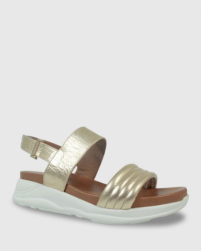 Wittner Kenya Gold Leather Open Toe Flatform Sandal