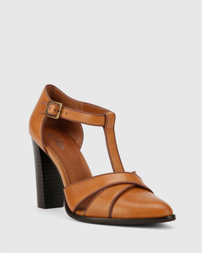 Wittner Wilde Tan Leather Mary Jane Block Heel
