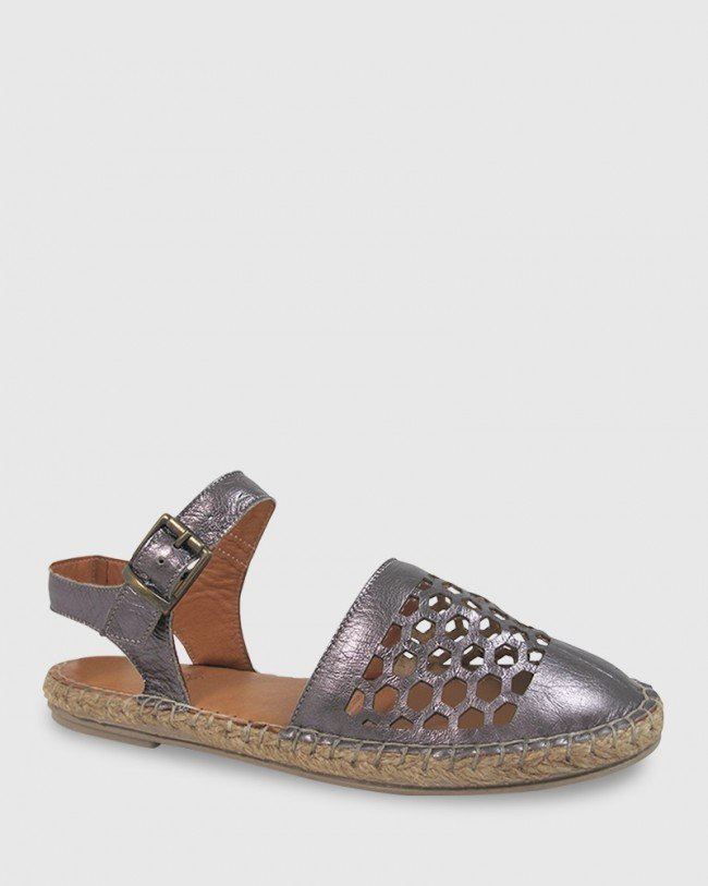 Wittner Korma Navy Metallic Leather Perforated Espadrille Flat