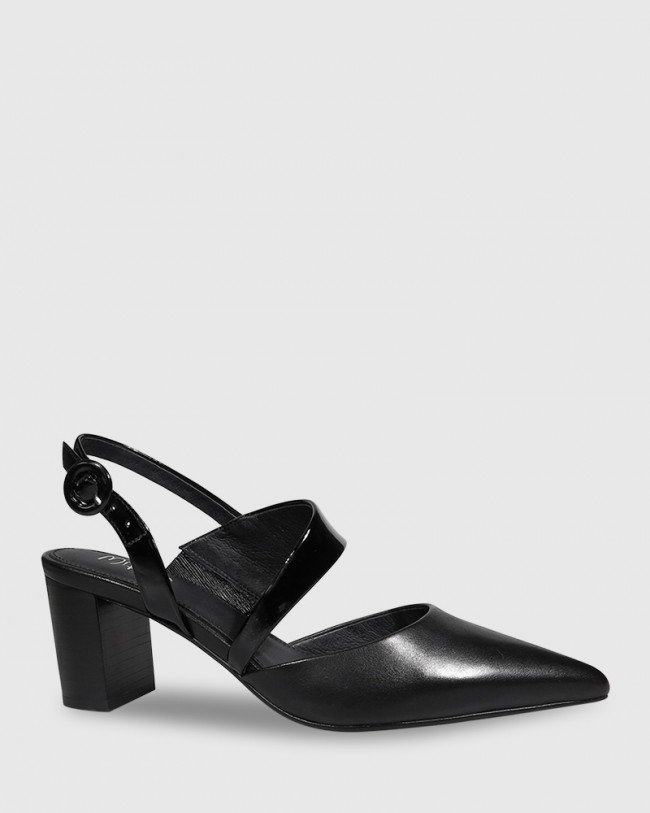 Wittner Devron Black Leather Pointed Toe Block Heel