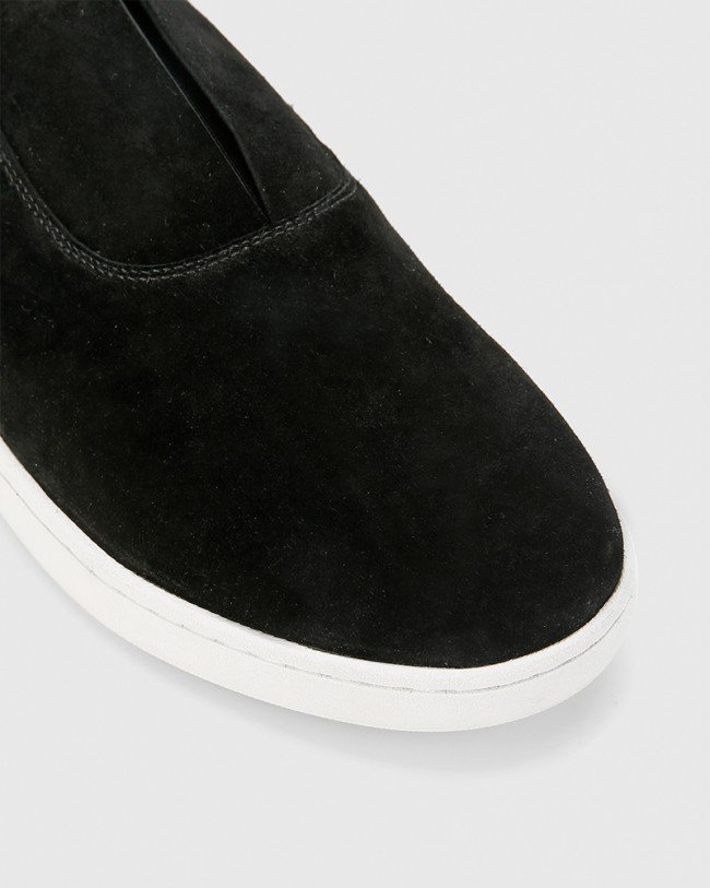Wittner George Black Suede Leather Slip On Sneaker