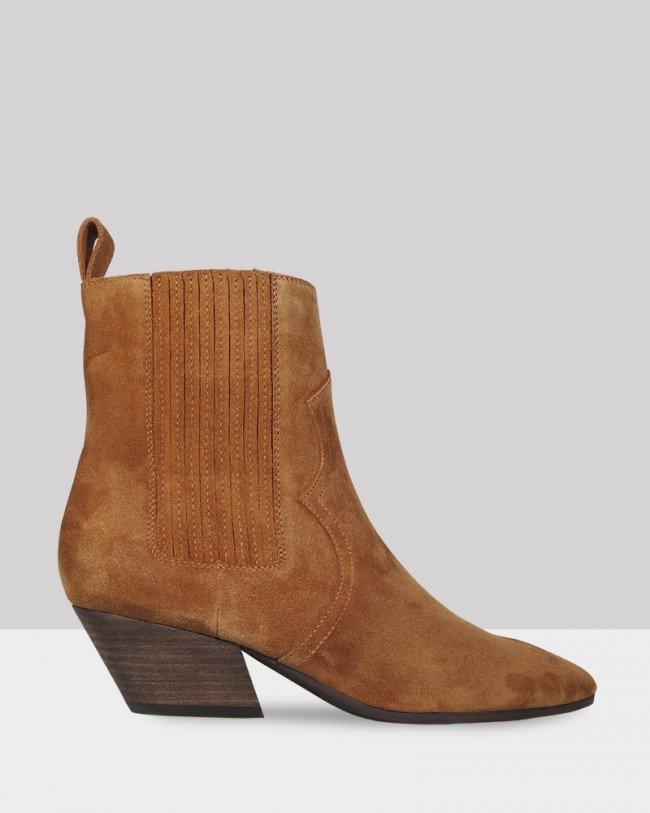 Wittner Karissa Tobacco Suede Block Heel Western Ankle Boot