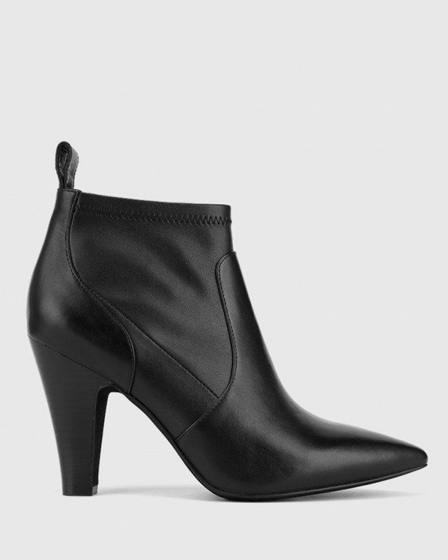 Wittner Holten Black Stretch Leather Block Heel Ankle Bootie