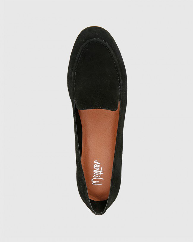 Wittner Brielle Black Suede Leather Round Toe Flat