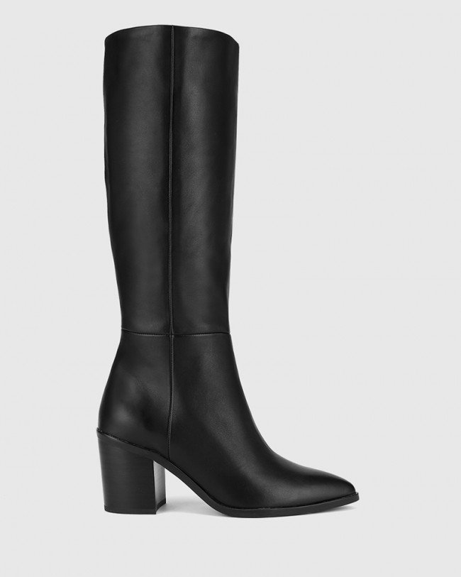 Wittner Preslee Black Leather Block Heel Long Boot