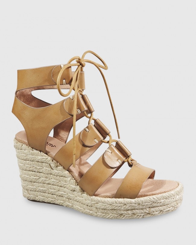 Wittner Venita Tan Leather Lace Up Espadrille Style Wedge