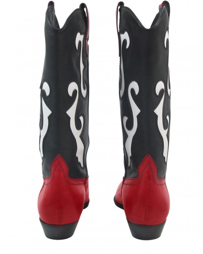 Wittner Gretchen Black, Red and White Leather Pointed Toe Western Boot
