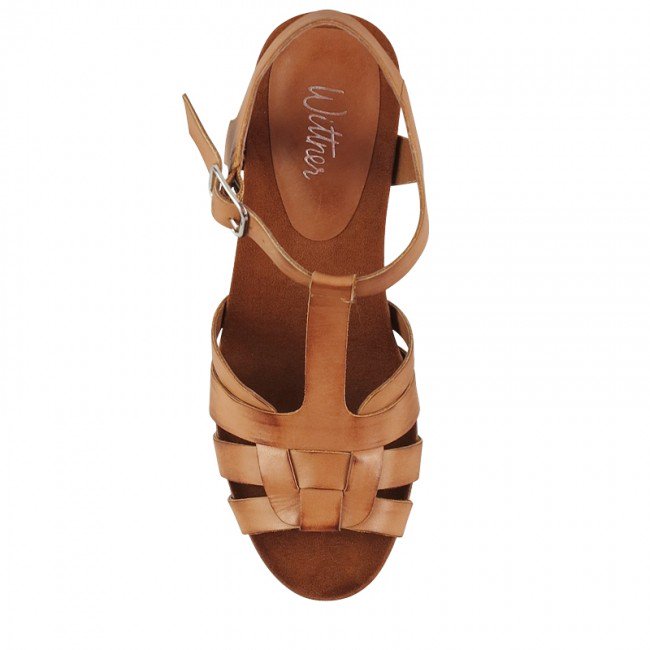 Wittner Carlino Tan Leather Block Heeled Sandal