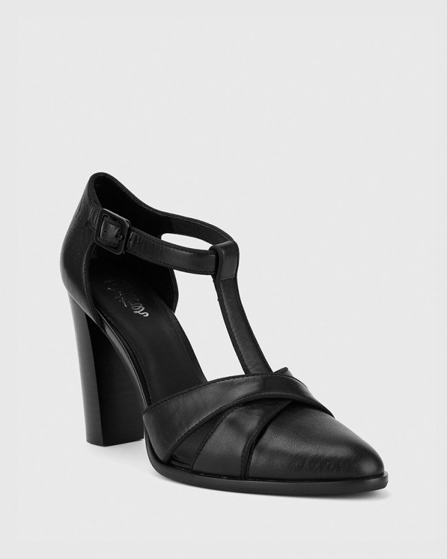 Wittner Wilde Black Leather Mary Jane Block Heel