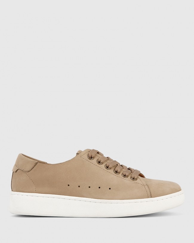 Wittner Graphite Fawn Beige Nubuck Leather Lace Up Sneaker