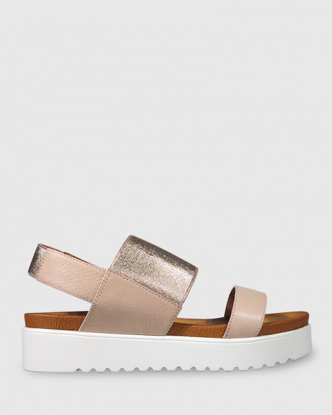 Wittner Grazia Nude & Metallic Leather Flatform Sandal
