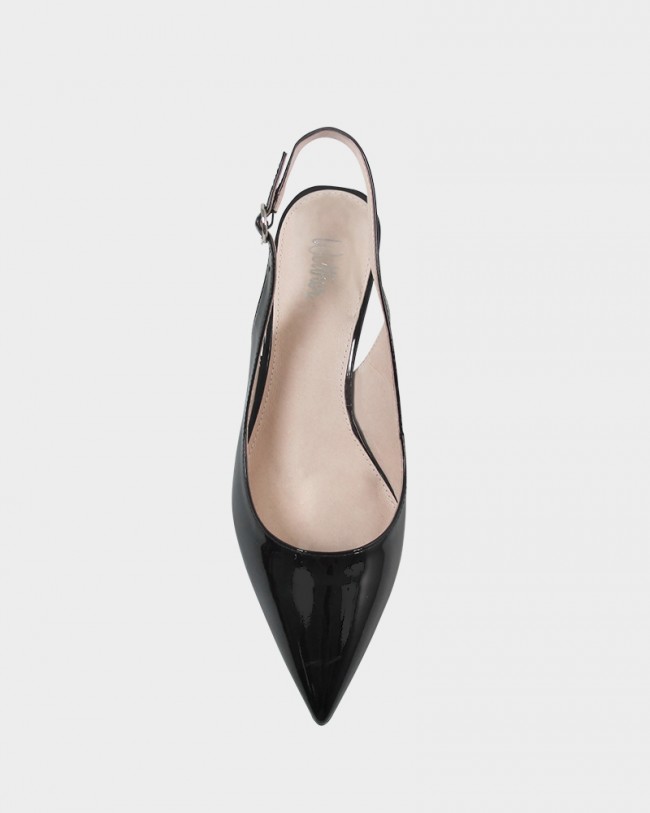 Wittner Nancie Black Patent Pointed Toe Slingback Mid Heel