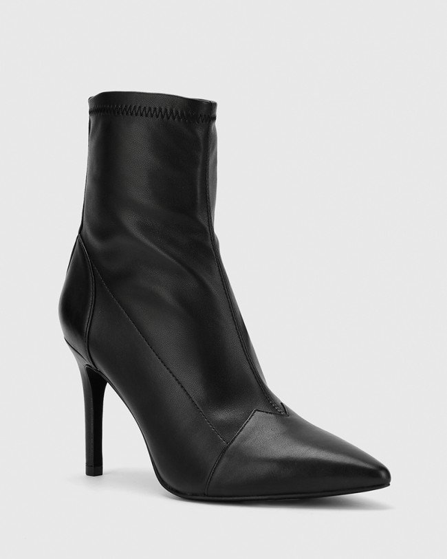 Wittner Hazelyn Black Leather Stretch Stiletto Heel Ankle Boot