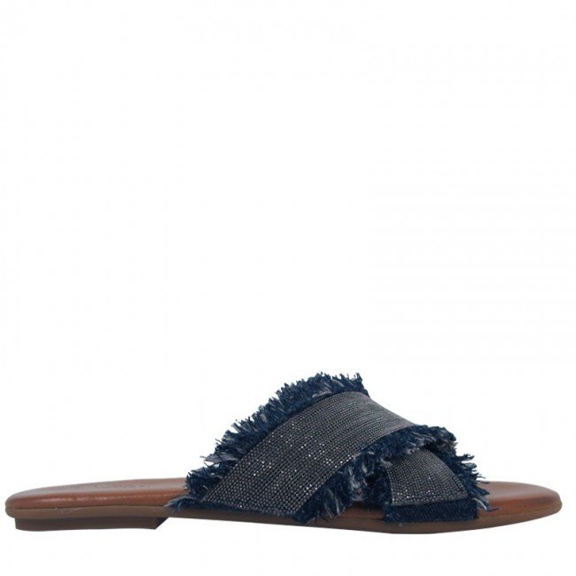 Wittner Kallen Navy & Silver Frayed Crossover Open Toe Slide