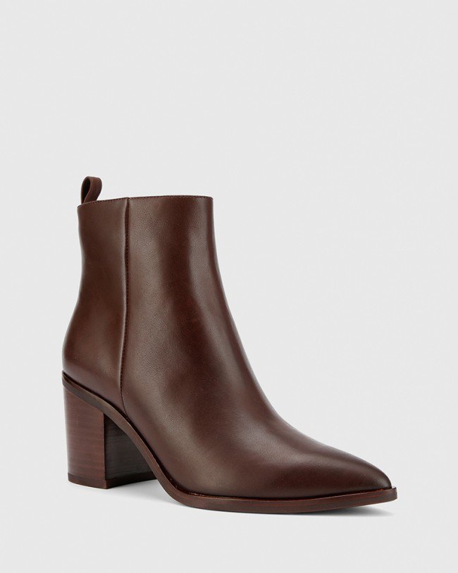 Wittner Pearce Chocolate Leather Block Heel Ankle Boot