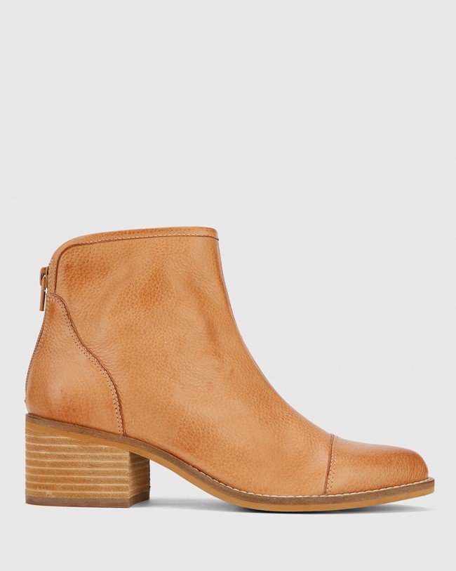 Wittner Jacey Tan Leather Block Heel Ankle Boot
