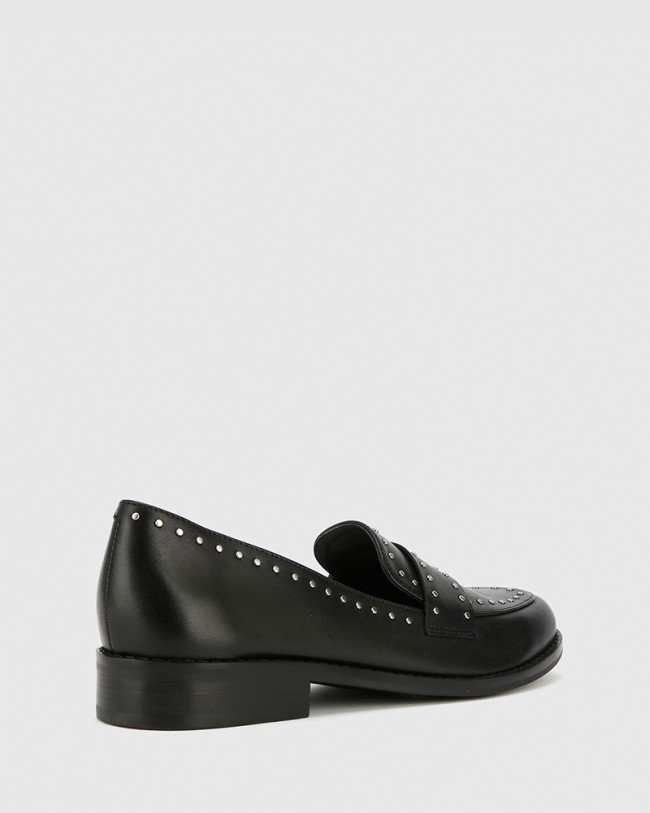 Wittner Emelian Black Leather Stud Detail Loafer