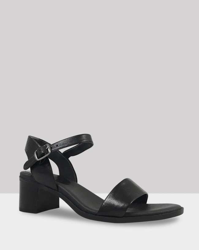 Wittner Kathleen Black Leather Open Toe Block Heel Sandal