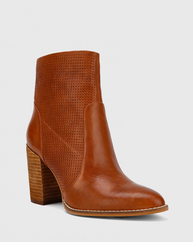 Wittner Halstead Cognac Leather Block Heel Ankle Boot