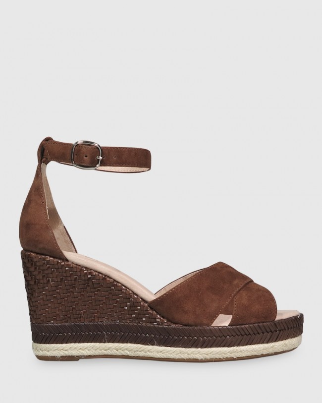 Wittner Valeria Dark Brown Suede Open Toe Wedge